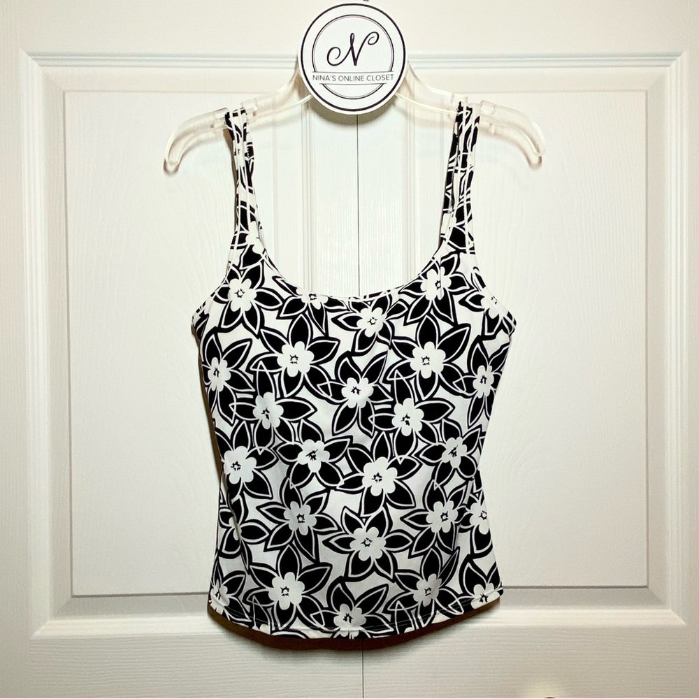 TROPICAL ESCAPE Women’s Floral Tankini Swim Top Black/White Size 10